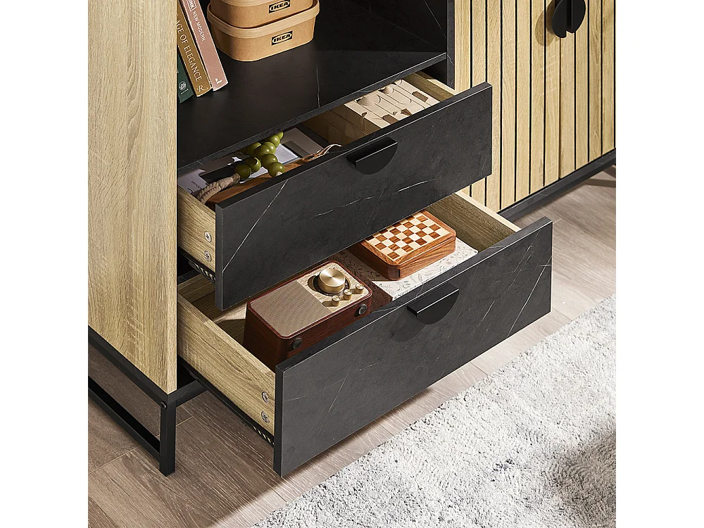 SoBuy Meuble d'Entrée avec Étagère pour Micro-Ondes et Porte-Vins en Chêne Noir