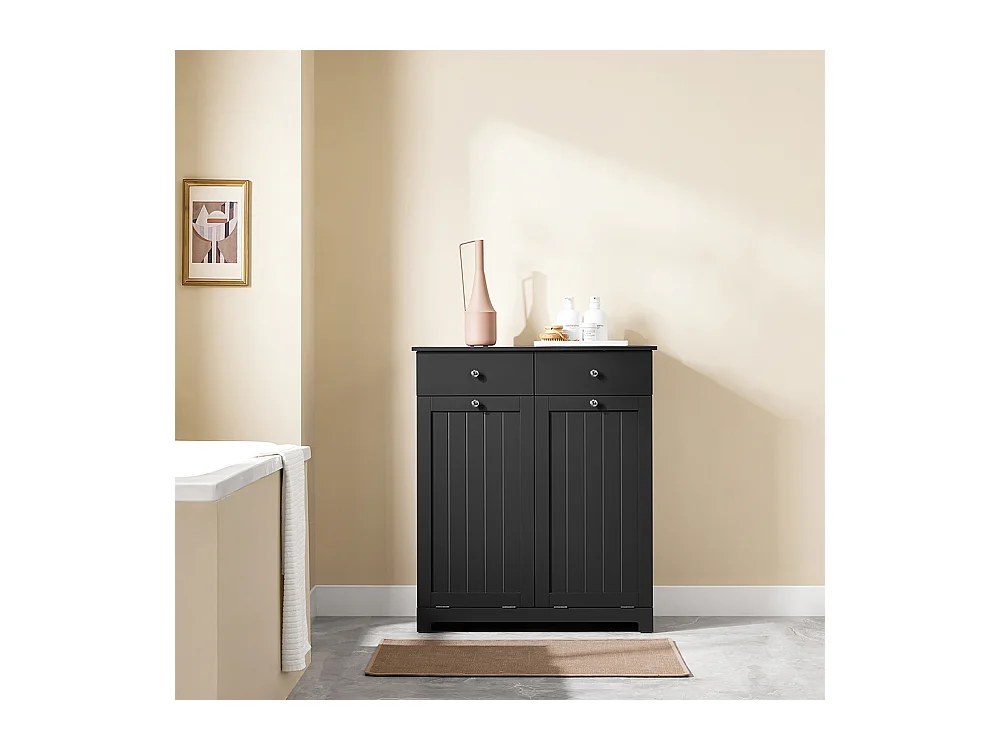 SoBuy Meuble salle de bain 2 tiroirs 2 sacs coulissants étagère à linge noire