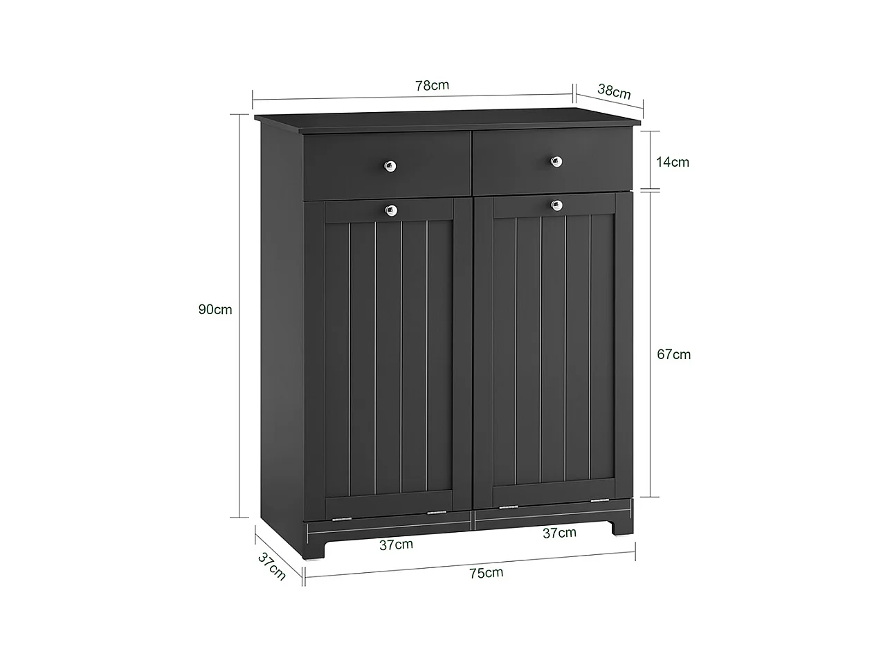 SoBuy Meuble salle de bain 2 tiroirs 2 sacs coulissants étagère à linge noire