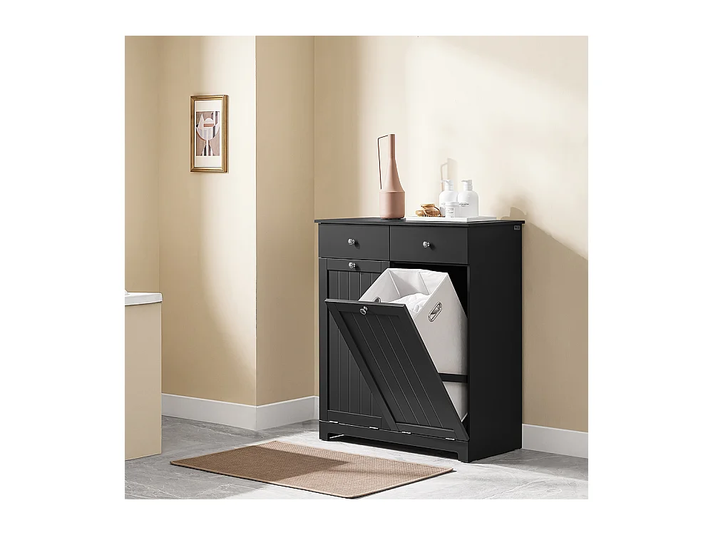 SoBuy Meuble salle de bain 2 tiroirs 2 sacs coulissants étagère à linge noire