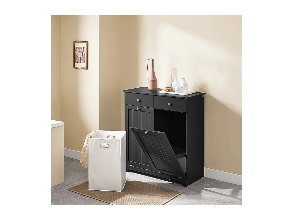 SoBuy Meuble salle de bain 2 tiroirs 2 sacs coulissants étagère à linge noire