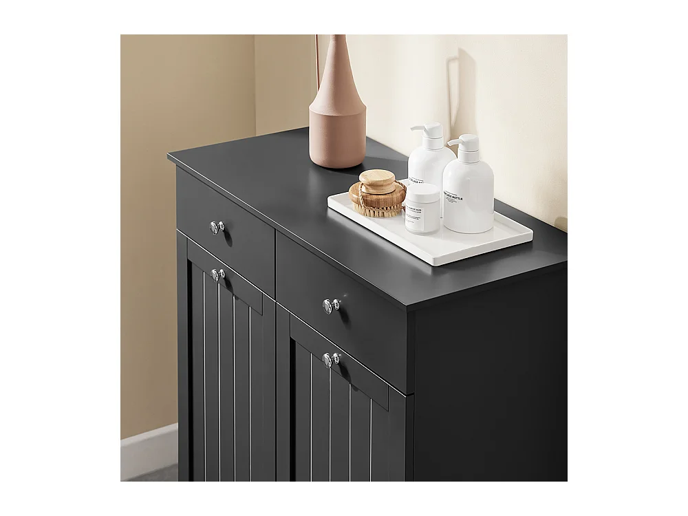SoBuy Meuble salle de bain 2 tiroirs 2 sacs coulissants étagère à linge noire