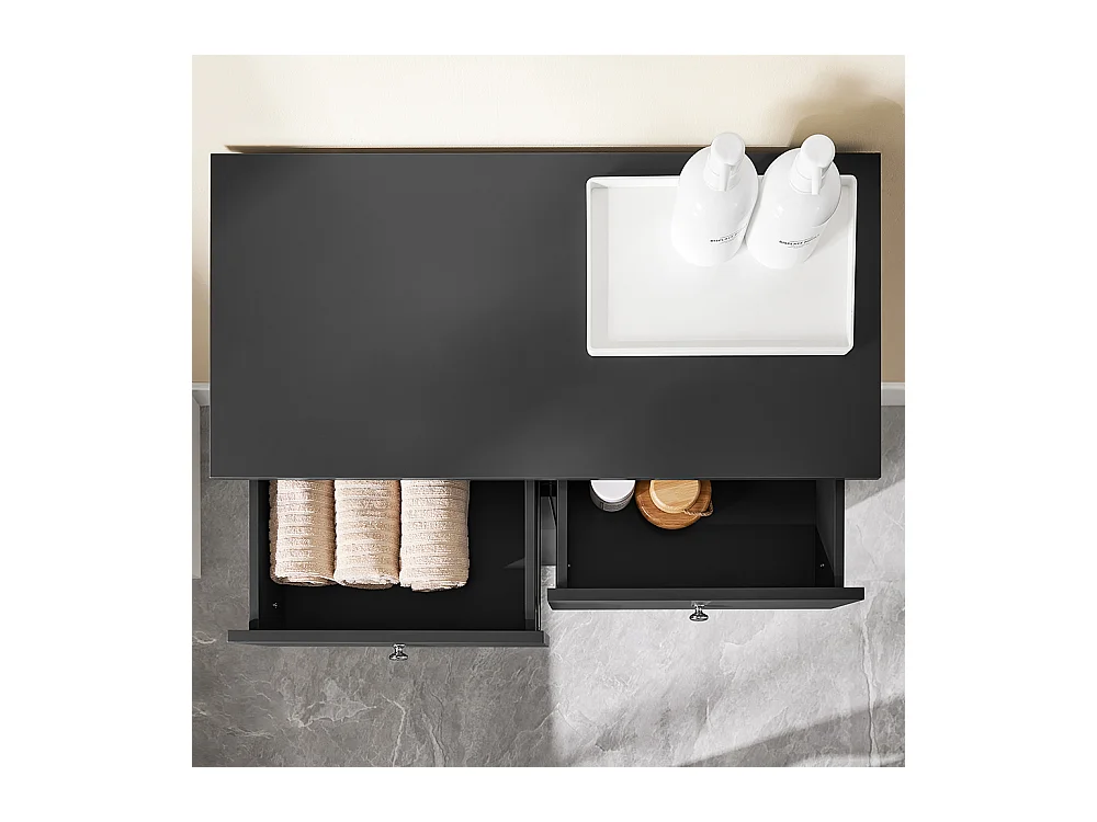 SoBuy Meuble salle de bain 2 tiroirs 2 sacs coulissants étagère à linge noire