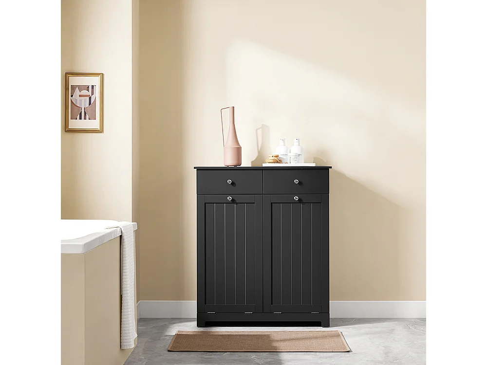 SoBuy Meuble salle de bain 2 tiroirs 2 sacs coulissants étagère à linge noire