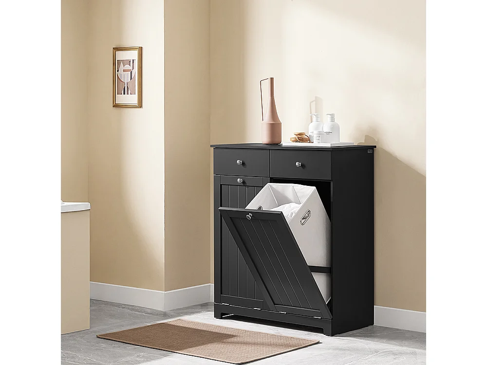 SoBuy Meuble salle de bain 2 tiroirs 2 sacs coulissants étagère à linge noire