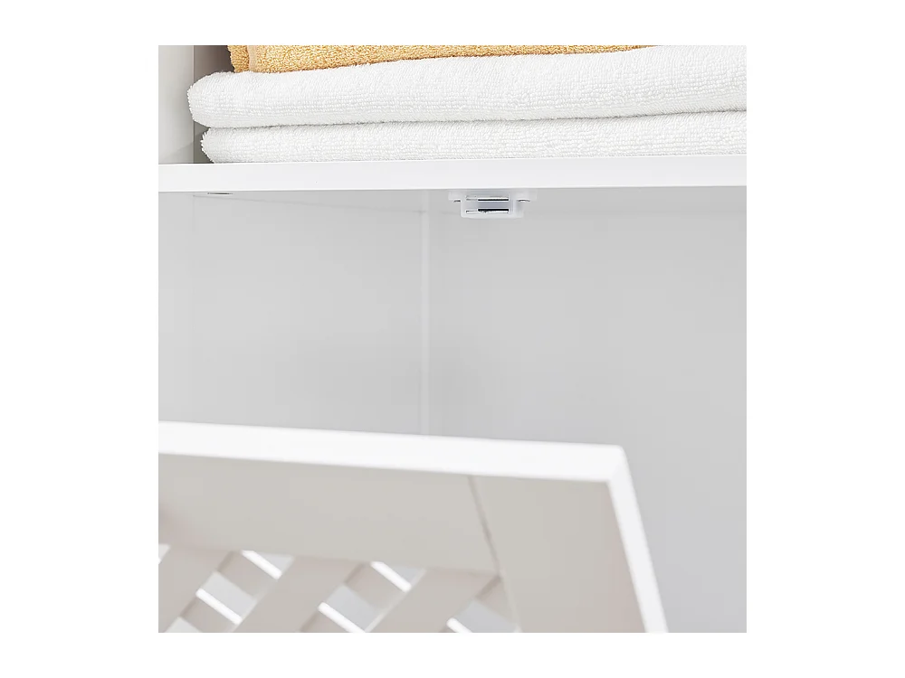 SoBuy Meuble de Salle de Bain avec Panier à Linge, Niche Ouverte et Portes Ajourées Rouges