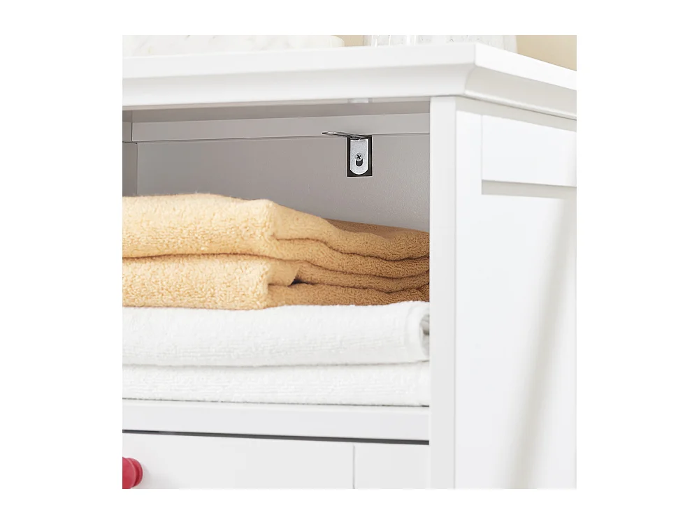 SoBuy Meuble de Salle de Bain avec Panier à Linge, Niche Ouverte et Portes Ajourées Rouges