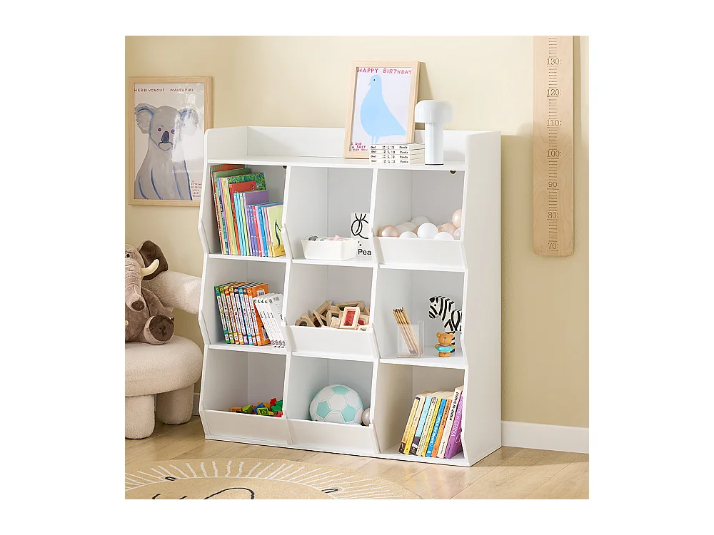 SoBuy Bibliothèque Enfant pour Rangement de Jouets avec Étagère à Revues Blanc