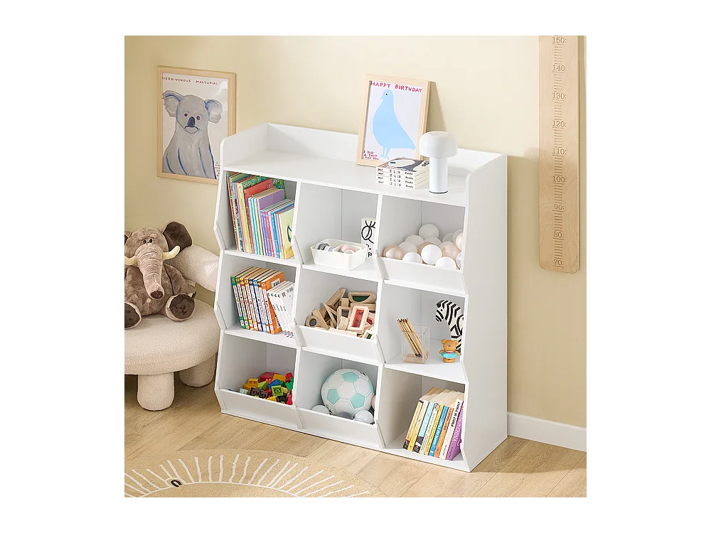 SoBuy Bibliothèque Enfant pour Rangement de Jouets avec Étagère à Revues Blanc