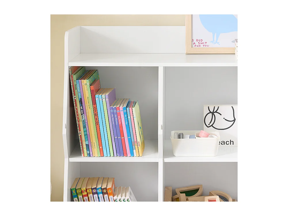 SoBuy Bibliothèque Enfant pour Rangement de Jouets avec Étagère à Revues Blanc