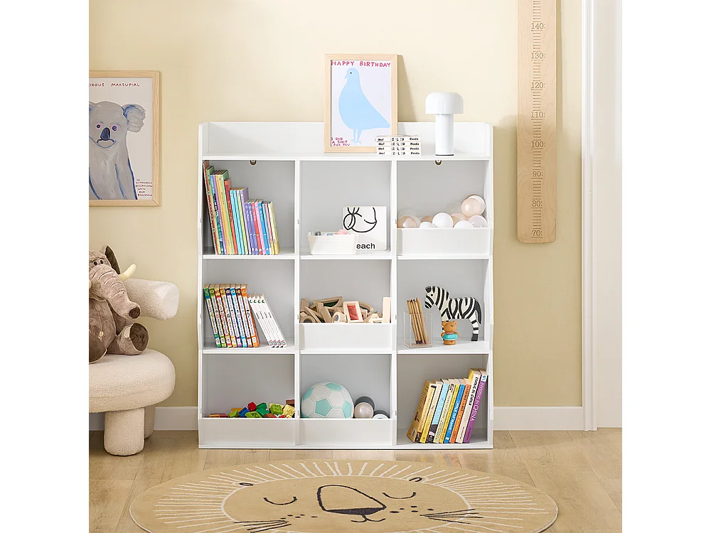 SoBuy Bibliothèque Enfant pour Rangement de Jouets avec Étagère à Revues Blanc