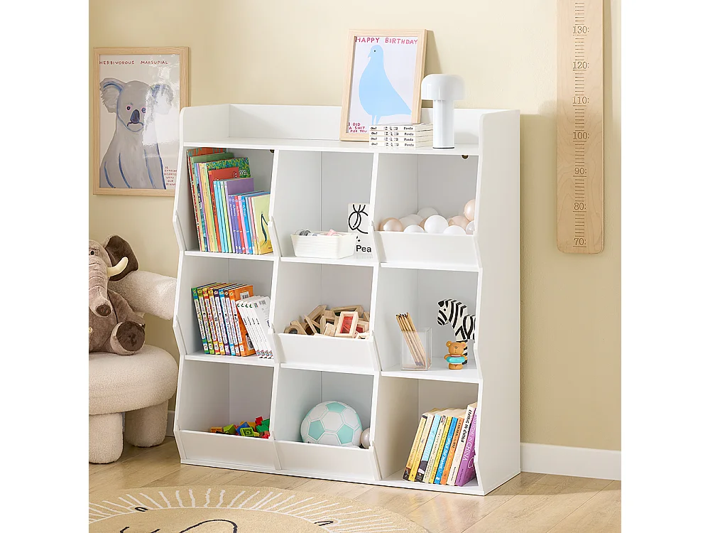 SoBuy Bibliothèque Enfant pour Rangement de Jouets avec Étagère à Revues Blanc