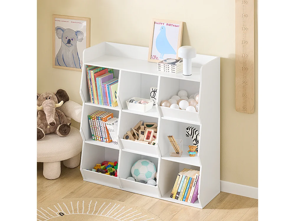 SoBuy Bibliothèque Enfant pour Rangement de Jouets avec Étagère à Revues Blanc