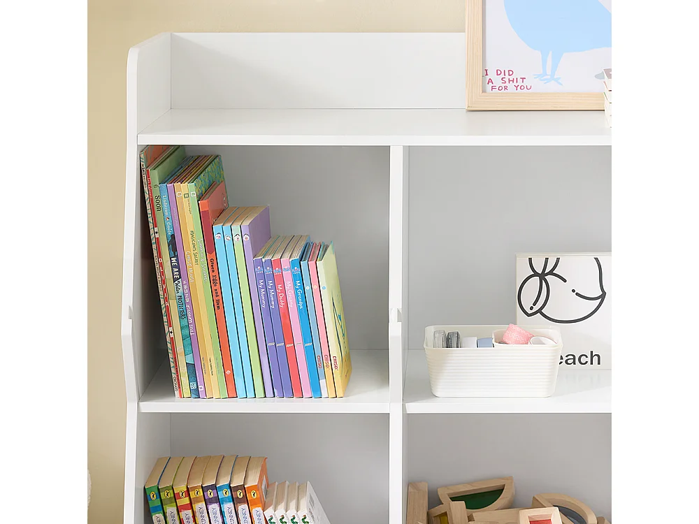 SoBuy Bibliothèque Enfant pour Rangement de Jouets avec Étagère à Revues Blanc