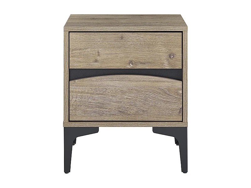 SoBuy Mesa de Cabeceira Moderna com 2 Gavetas de Frente Curva, Efeito Madeira e Pernas de Metal Natural