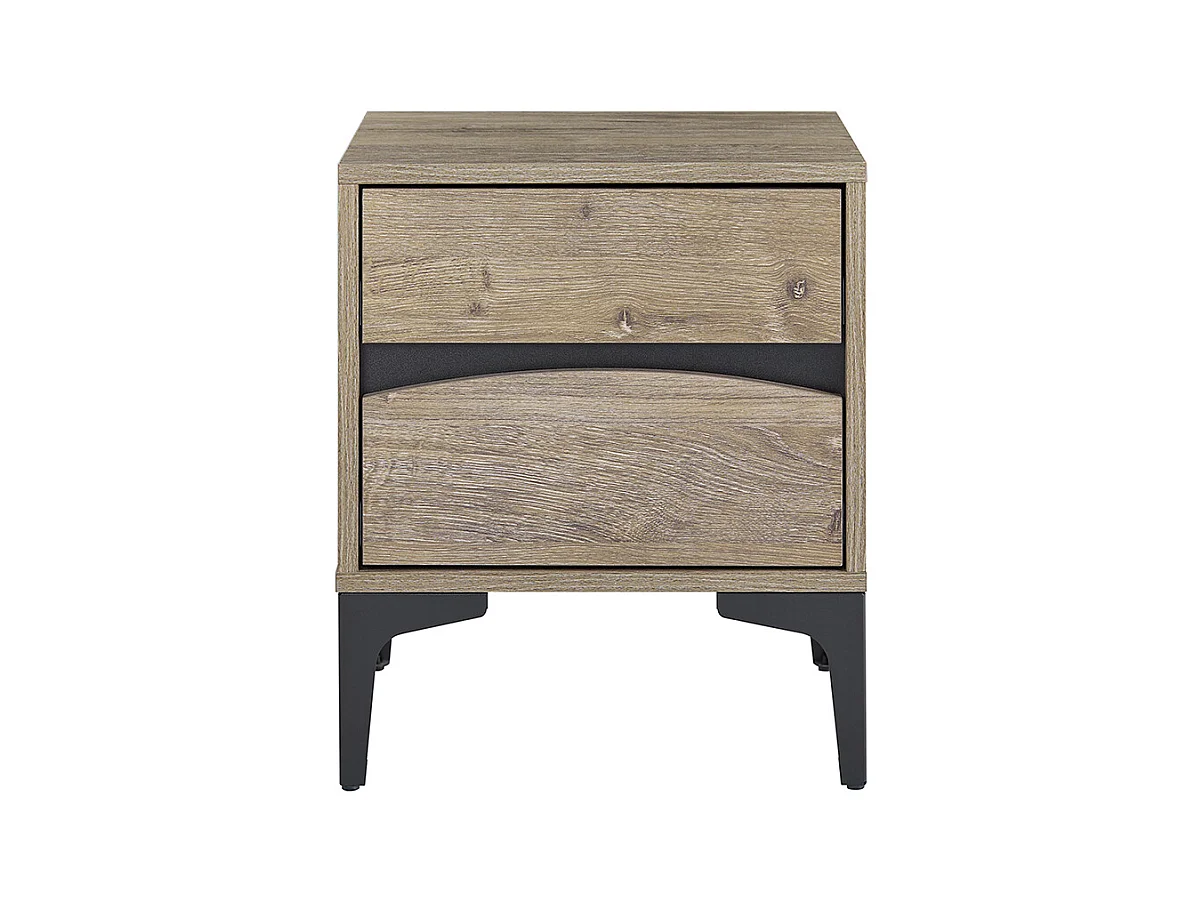 SoBuy Nachttisch mit 2 Schubladen, geschwungener Front in Holzoptik, Metallfüßen und Natur