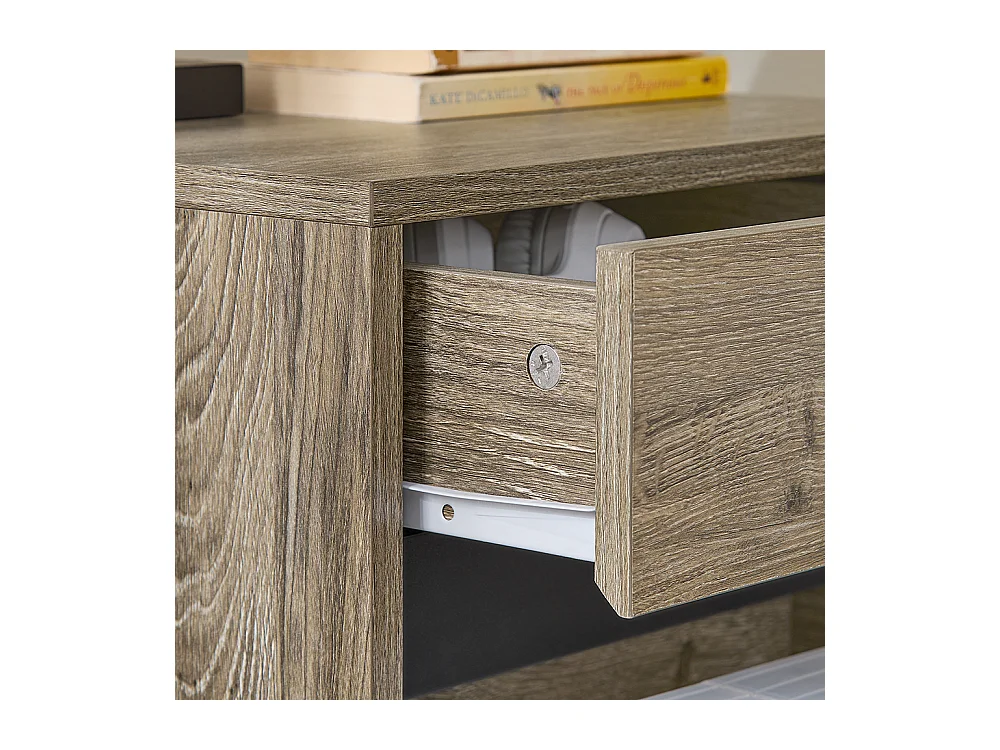 SoBuy Nachttisch mit 2 Schubladen, geschwungener Front in Holzoptik, Metallfüßen und Natur