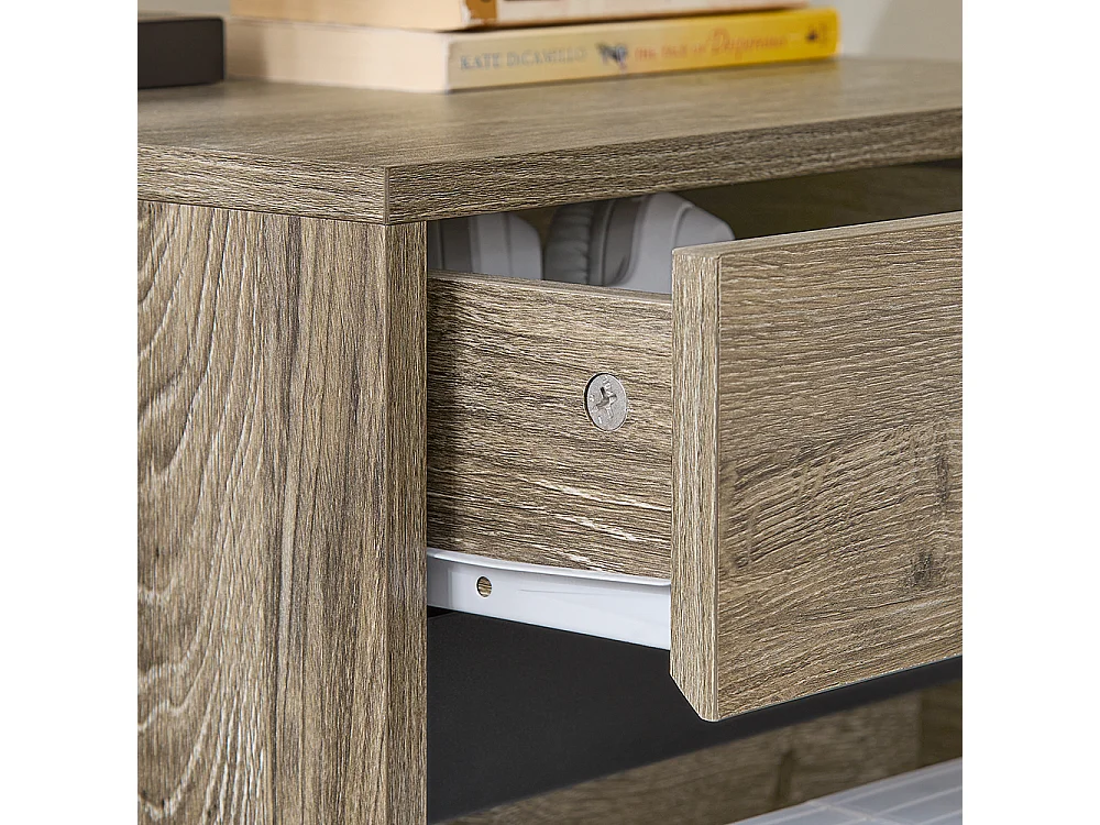 SoBuy Mesa de Cabeceira Moderna com 2 Gavetas de Frente Curva, Efeito Madeira e Pernas de Metal Natural