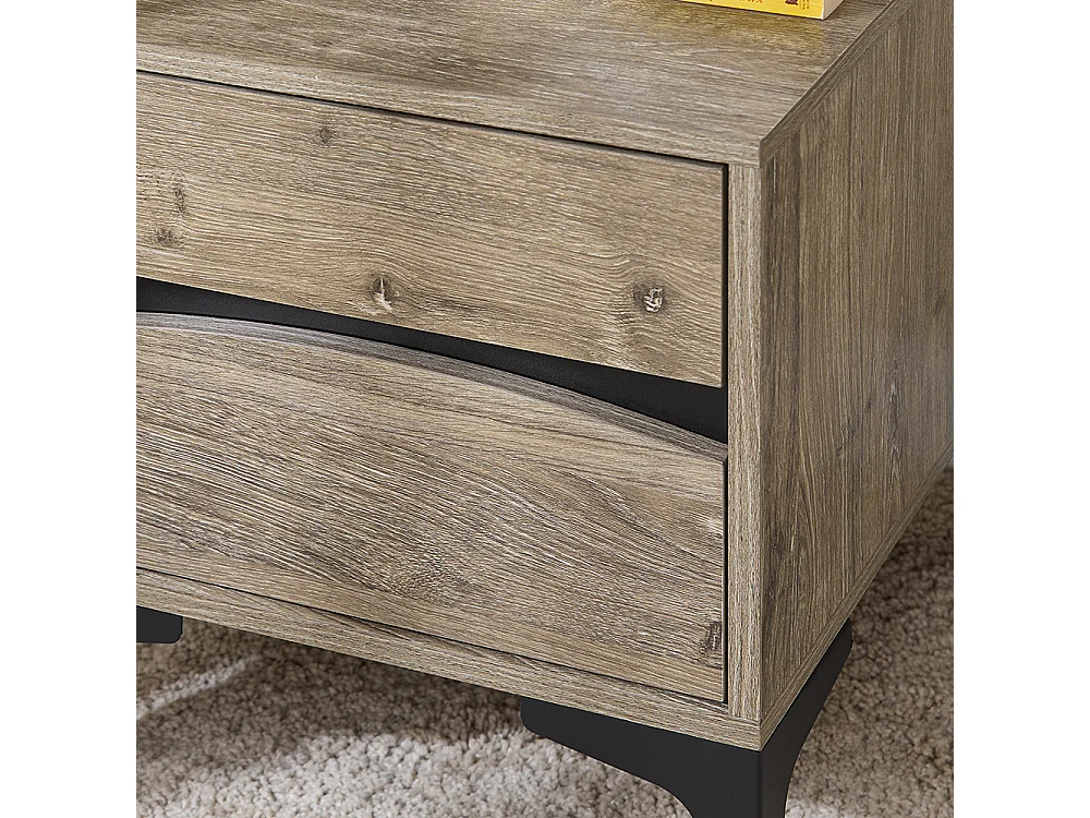 SoBuy Mesa de Cabeceira Moderna com 2 Gavetas de Frente Curva, Efeito Madeira e Pernas de Metal Natural