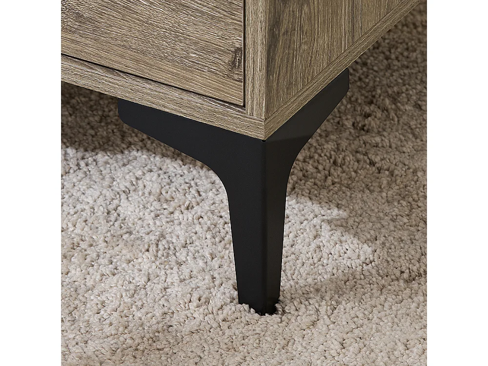 SoBuy Mesa de Cabeceira Moderna com 2 Gavetas de Frente Curva, Efeito Madeira e Pernas de Metal Natural