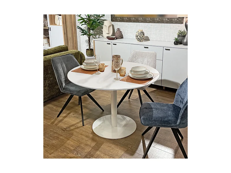 Table de repas ronde 110 cm blanche et pied métal blanc – VALERIA