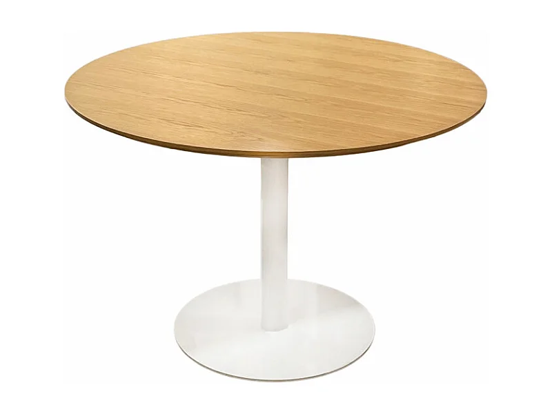 Table repas ronde 110 cm plaqué chêne pied métal blanc – VALERIA