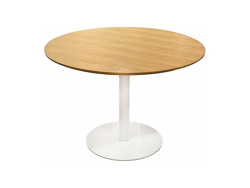 Table repas ronde 110 cm plaqué chêne pied métal blanc – VALERIA