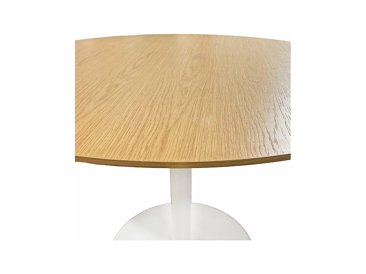 Table repas ronde 110 cm plaqué chêne pied métal blanc – VALERIA
