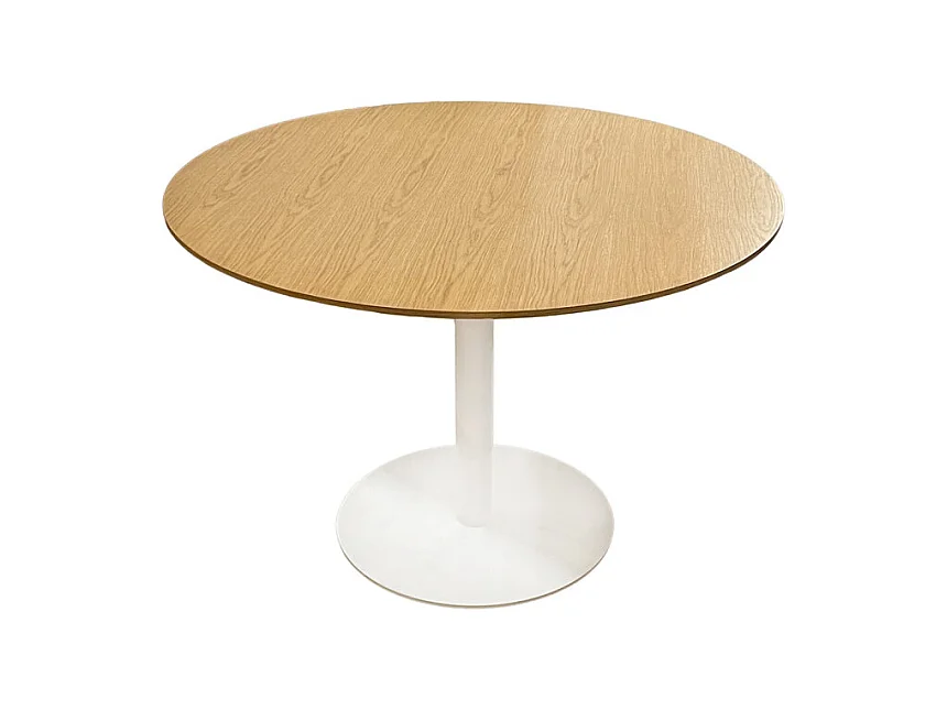 Table repas ronde 110 cm plaqué chêne pied métal blanc – VALERIA