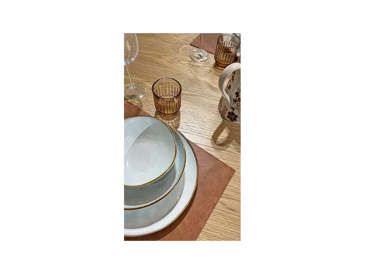 Table repas ronde 110 cm plaqué chêne pied métal blanc – VALERIA