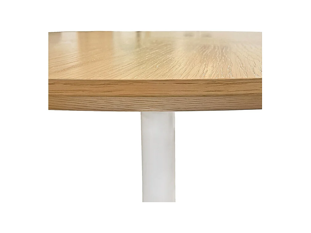Table repas ronde 110 cm plaqué chêne pied métal blanc – VALERIA