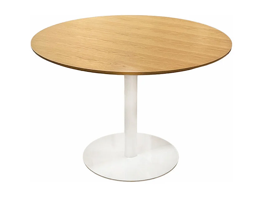 Table repas ronde 110 cm plaqué chêne pied métal blanc – VALERIA