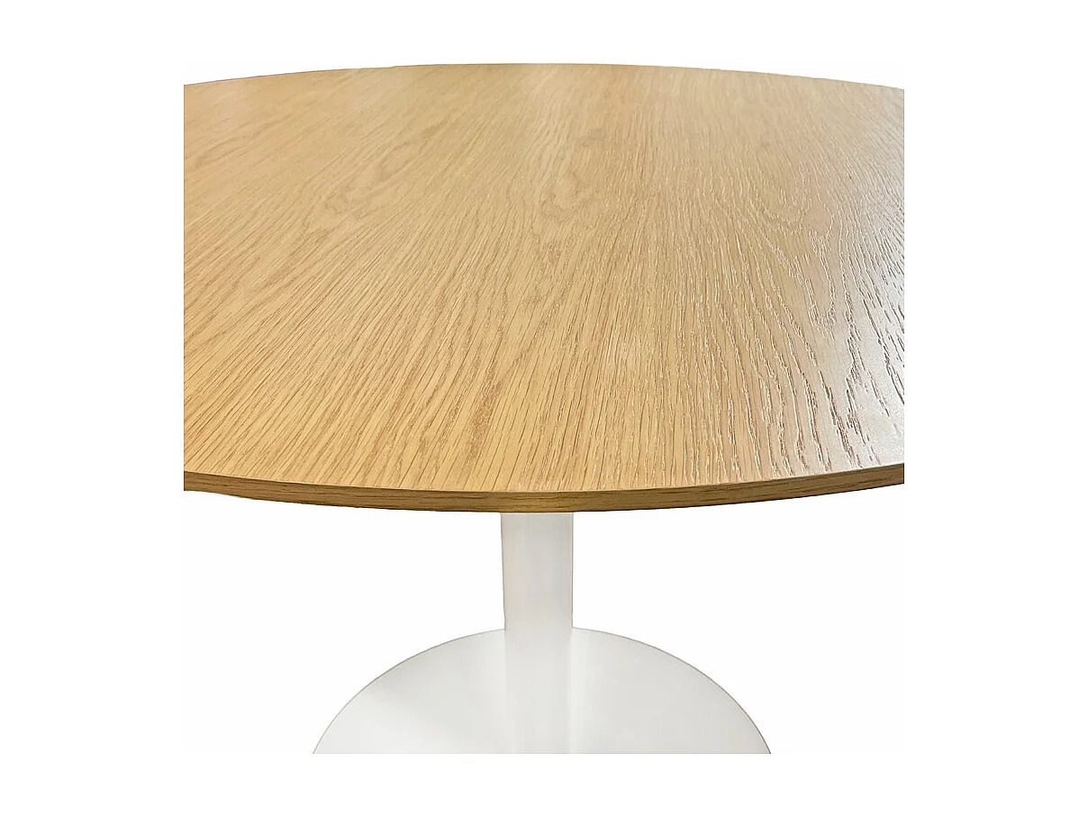 Table repas ronde 110 cm plaqué chêne pied métal blanc – VALERIA