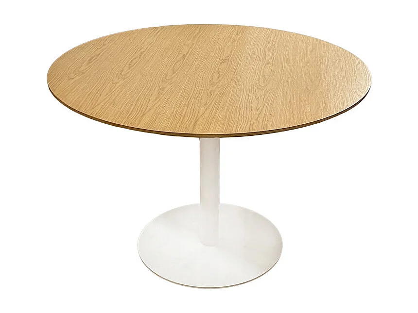 Table repas ronde 110 cm plaqué chêne pied métal blanc – VALERIA
