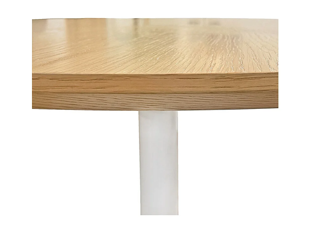 Table repas ronde 110 cm plaqué chêne pied métal blanc – VALERIA