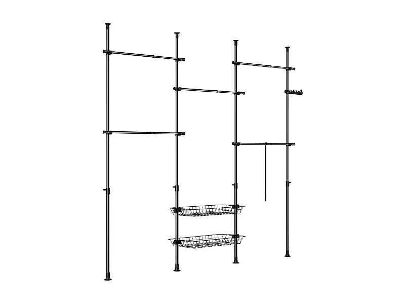 SoBuy Zwarte Verstelbare Telescopische Vloerhanger met Planken KLS04-II-SCH