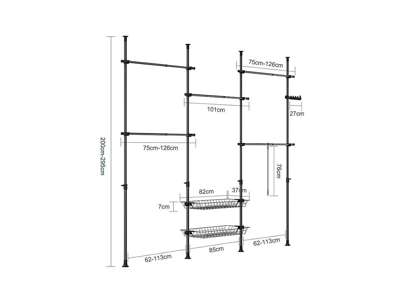 SoBuy Portemanteau Télescopique Solide avec Tringle et Étagère Noire Réglable