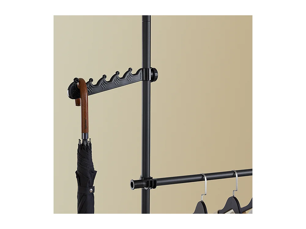 SoBuy Portemanteau Télescopique Solide avec Tringle et Étagère Noire Réglable