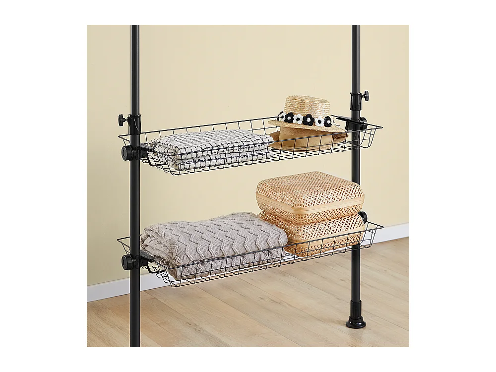 SoBuy Portemanteau Télescopique Solide avec Tringle et Étagère Noire Réglable