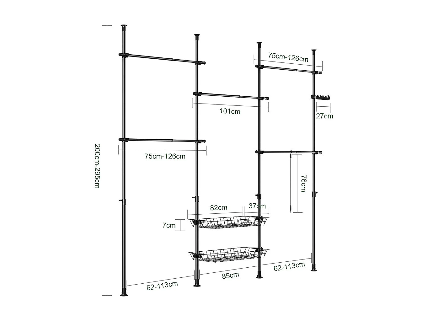 SoBuy Portemanteau Télescopique Solide avec Tringle et Étagère Noire Réglable