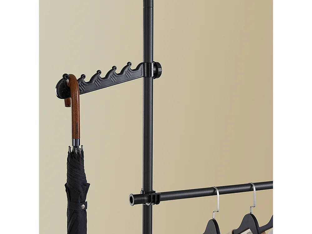 SoBuy Portemanteau Télescopique Solide avec Tringle et Étagère Noire Réglable