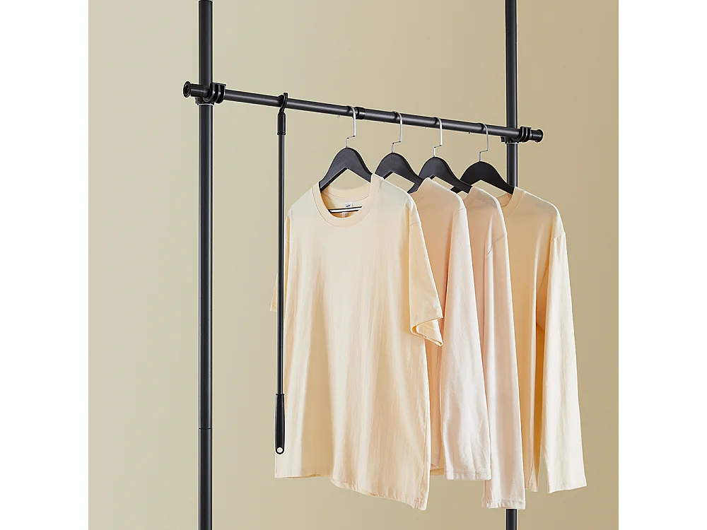 SoBuy Portemanteau Télescopique Solide avec Tringle et Étagère Noire Réglable