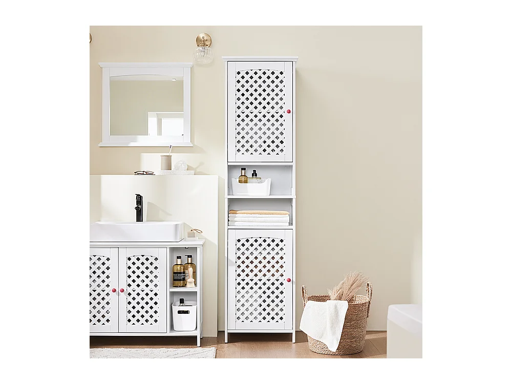 SoBuy szafka łazienkowa z 2 drzwiami i regulowaną półką, biała