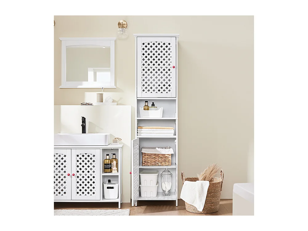 SoBuy szafka łazienkowa z 2 drzwiami i regulowaną półką, biała