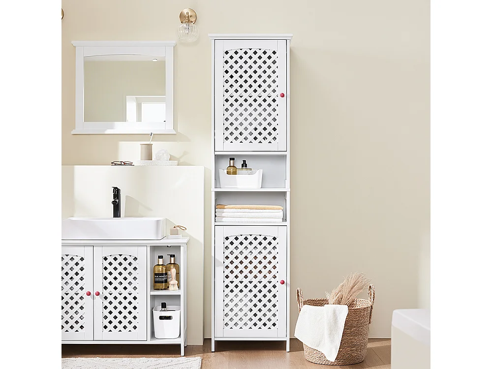 SoBuy Colonne Salle de Bain 2 Portes avec Étagères en MDF Blanc