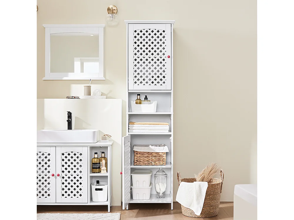 SoBuy Colonne Salle de Bain 2 Portes avec Étagères en MDF Blanc