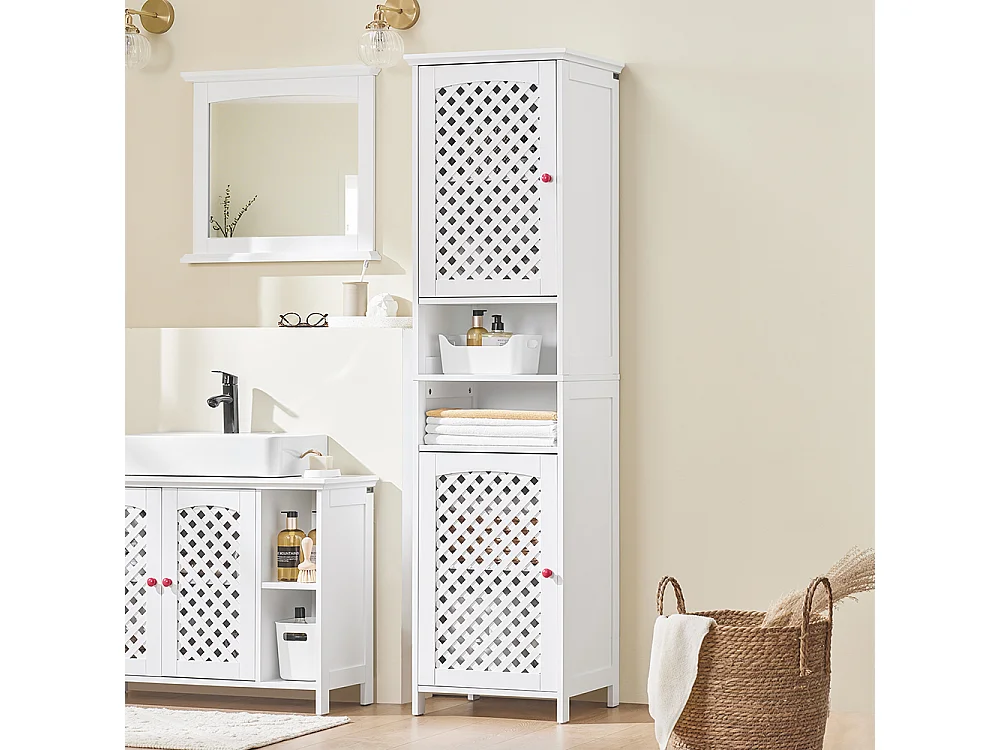 SoBuy Colonne Salle de Bain 2 Portes avec Étagères en MDF Blanc