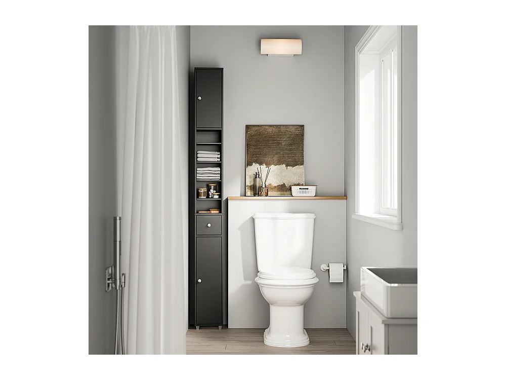 SoBuy Colonne de salle de bain étanche avec étagères et tiroirs réglables noire