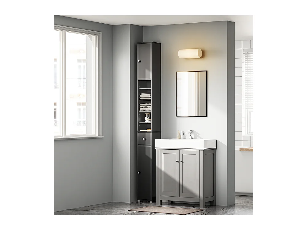 SoBuy Colonne de salle de bain étanche avec étagères et tiroirs réglables noire