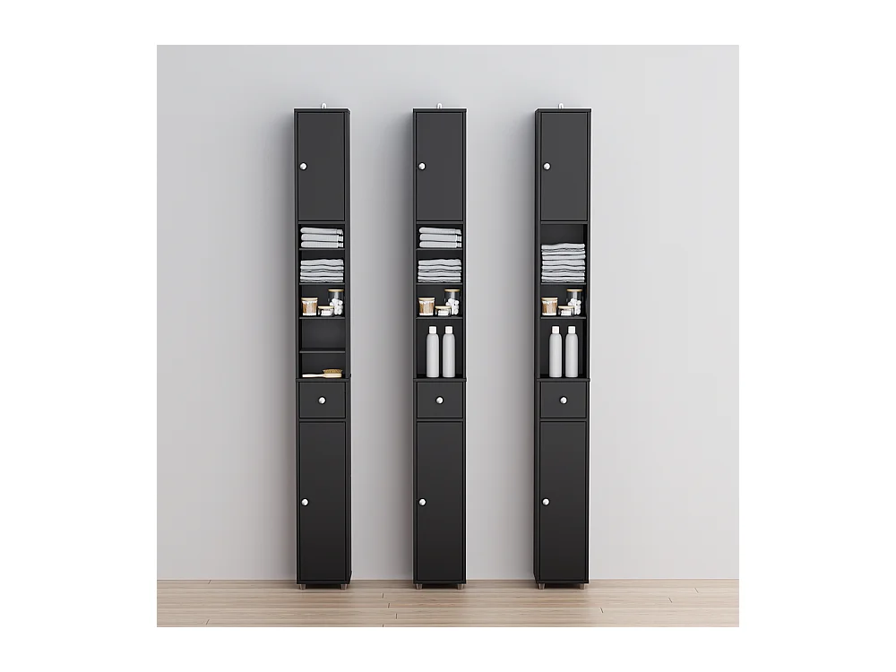 SoBuy Colonne de salle de bain étanche avec étagères et tiroirs réglables noire